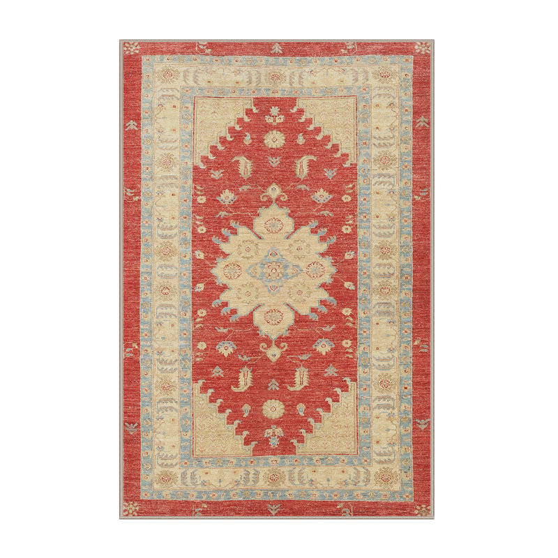 Tapis orange/bleu clair/brun clair traditionnel, Rectangle 5 pi x 7 pi