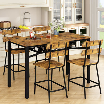 Ensemble de salle à manger à hauteur de comptoir 5 pièces Farmhouse avec rangement, table de cuisine pour petit espace et 4 chaises pour coin-repas