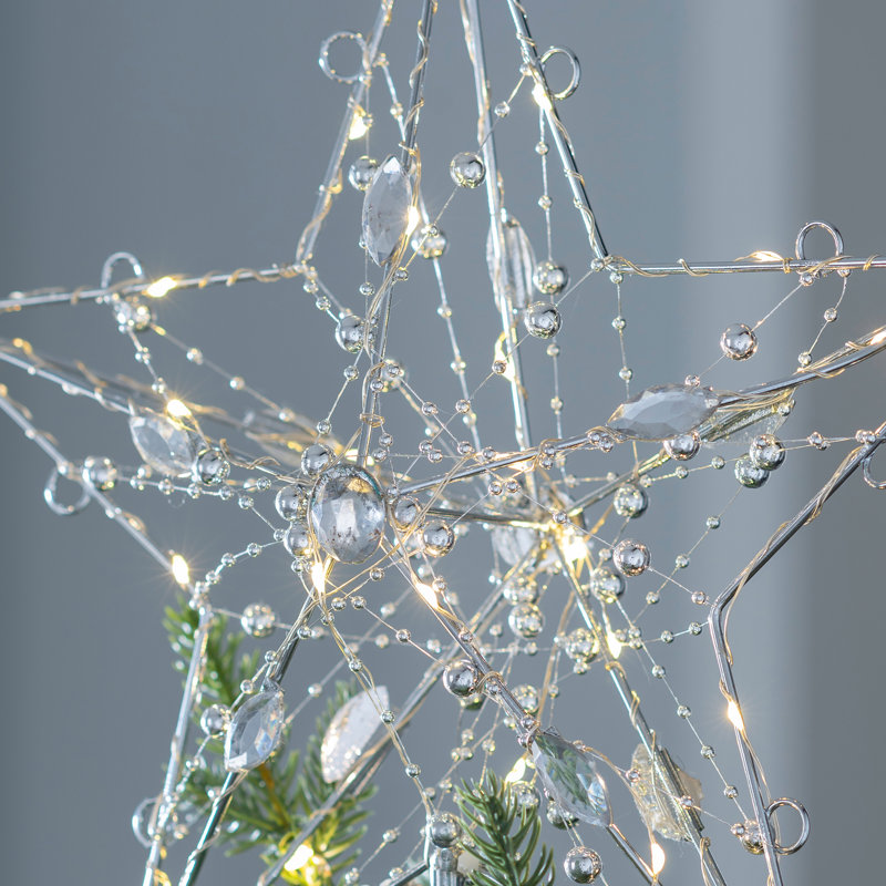 29cm Metal Astrology & Stars Lighted Tree Topper, Silver