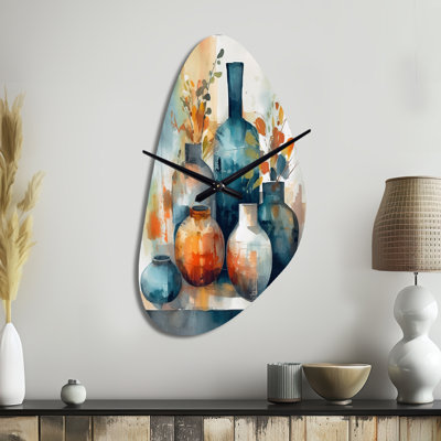 Horloge murale bleue et orange artisanale Boho Pottery I - Boho Pottery