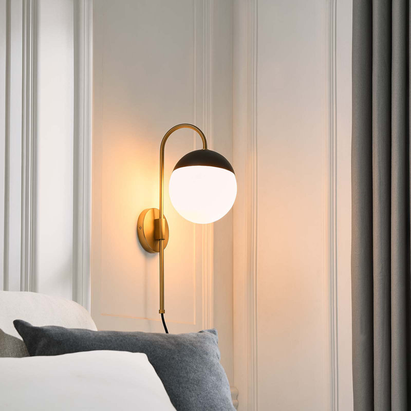 Opal Satin Brass Plug-In Wall Sconce with Frosted Glass Shade