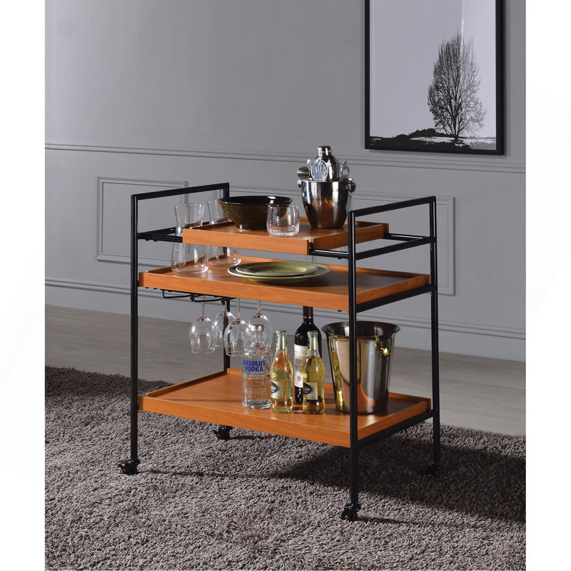 Versatile Serving Cart With Stemware Rack And Customizable Layout
