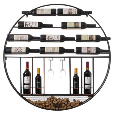 14 Bottle Wall Mounted Wine Bottle & Glass Rack in Black/Yellow by 17 Stories