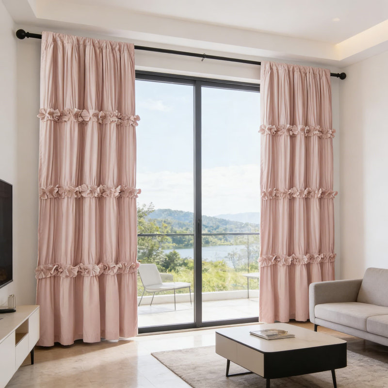 Thermal Insulated Blackout Curtains With Boho Ruched Design And Handcrafted Butterfly Flowers, Rod Pocket Drapes For Light Blocking, Noise Reduction, And Privacy