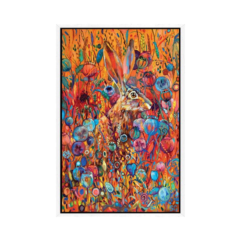 Poppyseed Hare by Sue Gardner - Painting on Canvas, White Framed, 66.04 cm H x 45.72 cm W