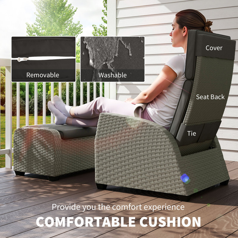 Wicker 2 - Person Garden Lounge Set with Cushions, Light Grey, Dark Grey