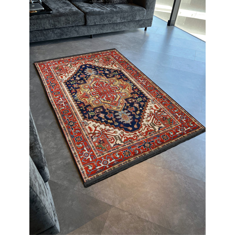 Tapis décoratif rétro bourgogne à motifs traditionnels, Rectangle 4 pi 11,06 po x 7 pi 6,55 po