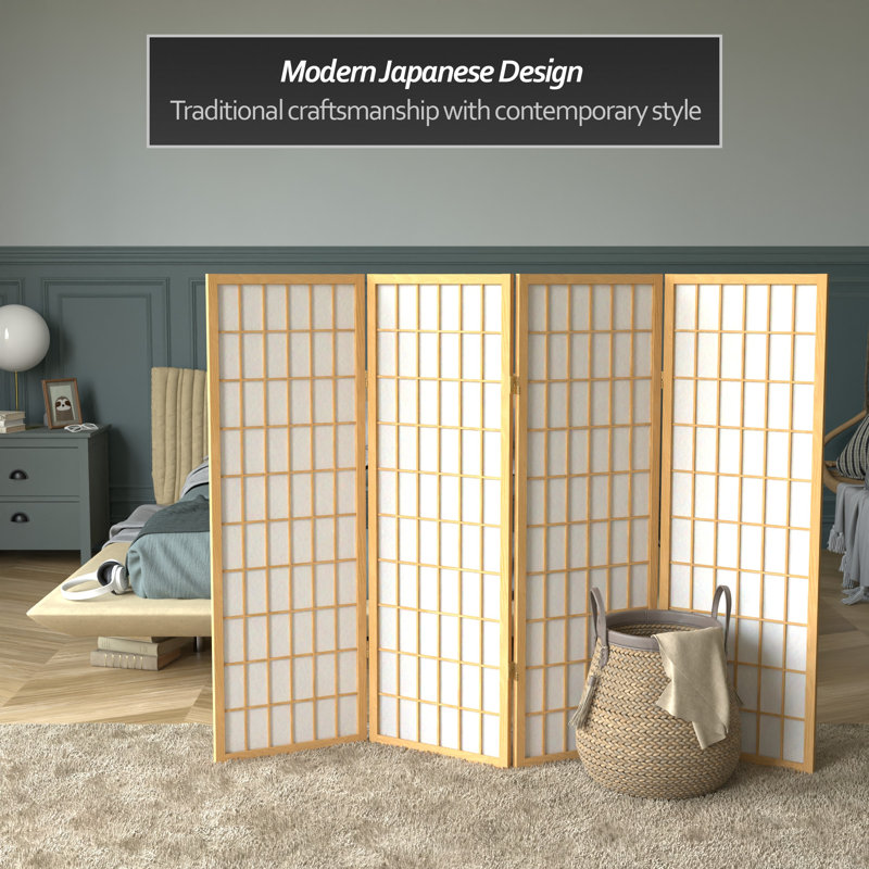 Écran court Shoji 50,75 "Alex, Naturel, 4 panneaux