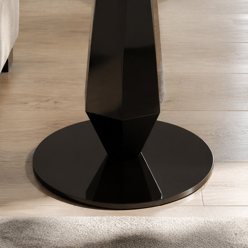 Table de bout ronde moderne de 17,7 po - table d'appoint en pierre frittée blanche avec base en acier inoxydable noir, petite table d'appoint pour le salon, la chambre à coucher