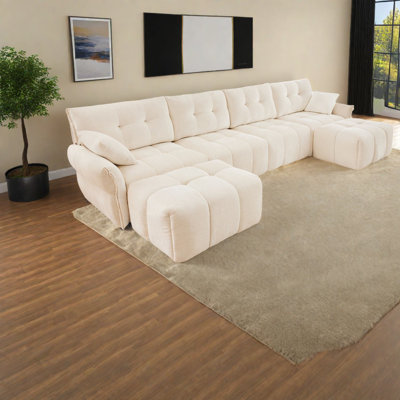Elegant 4-seater Chenille Sofas With Ottomans, Modern Design For Home