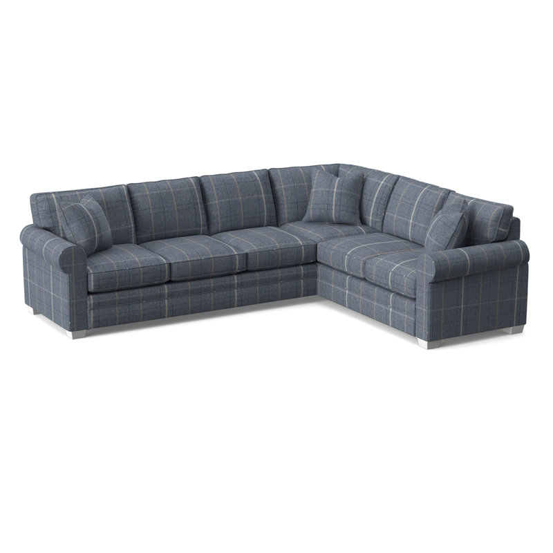 Bedford Upholstered L-Sectional, Lapis Plaid; 0126-63, Frost White Finish, Right Hand Facing
