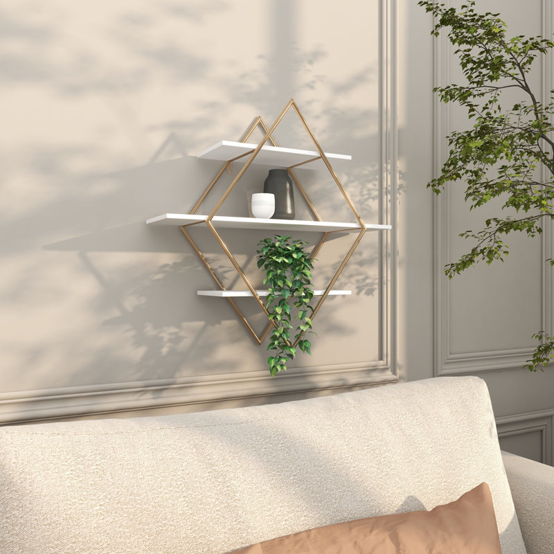 Étagère murale en bois à 3 tablettes en forme de losange