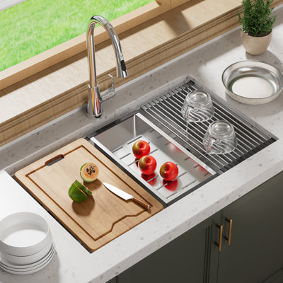 Évier de cuisine à simple cuve encastrable en acier inoxydable avec accessoires KDK ACCUEIL 32 po