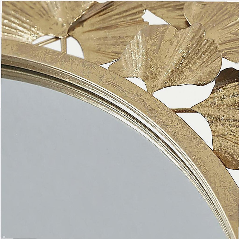 Gold Gingko Leaf Round Wall Mirror 30.5"