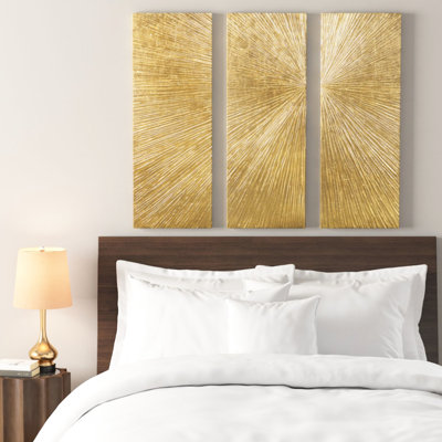 3 Wall Art - Hand Painted With Metallic Gold Splendour, Indoor Decorative Artwork Resin Modern In Color, Decor