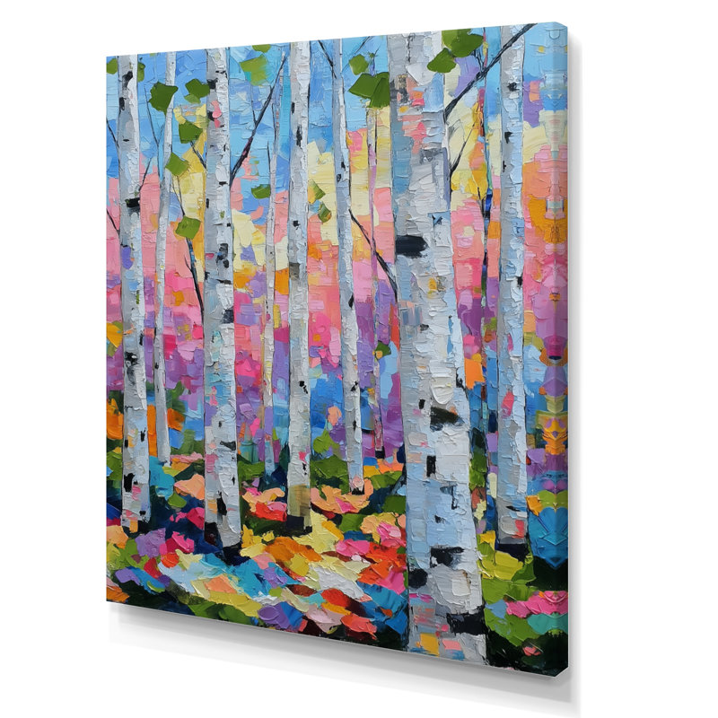 «Pink Orange Vibrant Birch Forest», impression d'art sur toile rose nature, H 20 po x l 12 po, Toile tendue