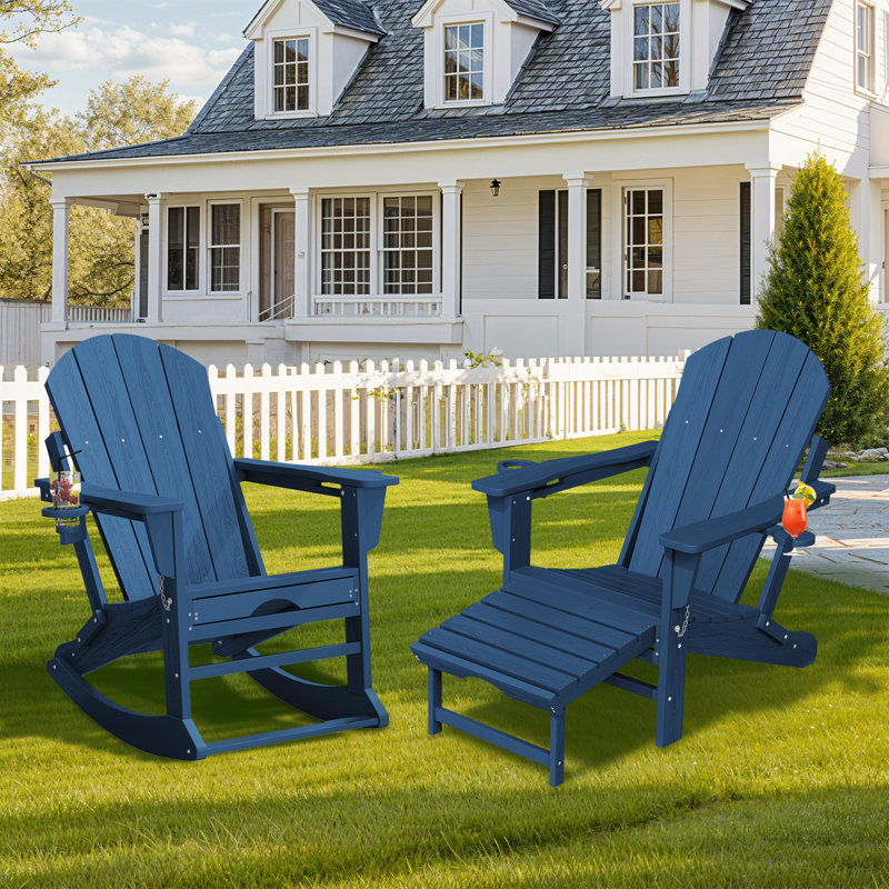 Aunika High Density Polyethylene Multifunctional Folding Adirondack Chair(Set Of 2), Navy