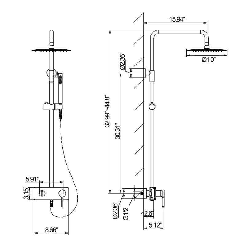 Complete Shower System with Rough-in Valve, Brushed Gold