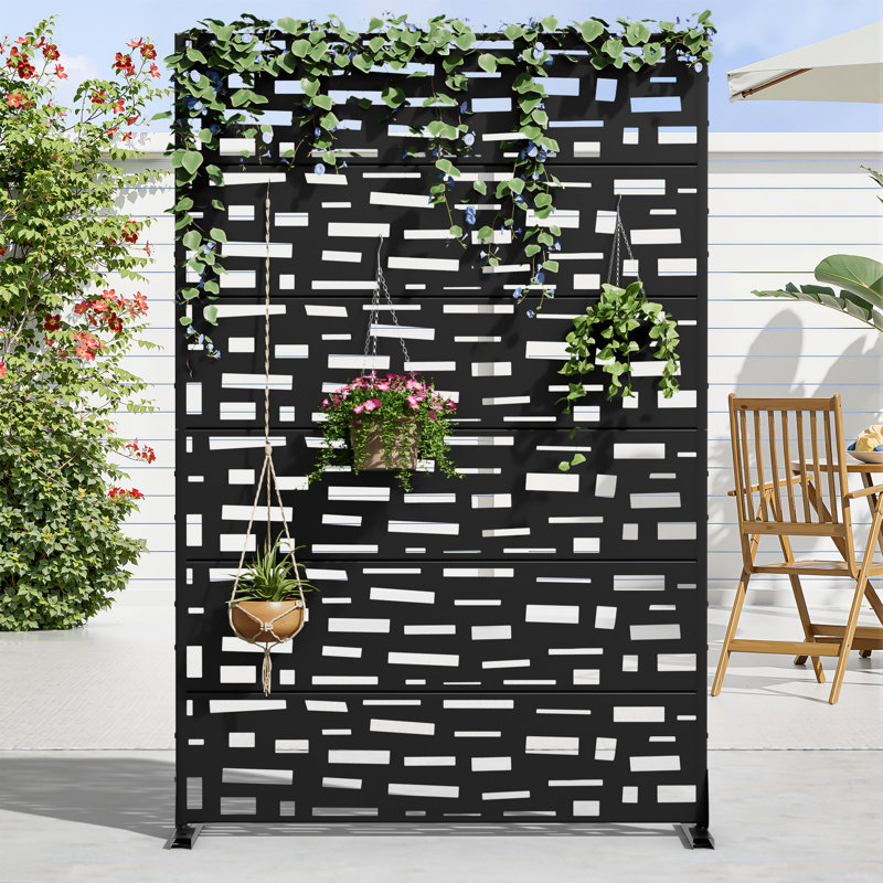 Panneau de clôture en métal pour l'extérieur, Noir, noir, noir, noir, H 72 po x l 47 po x P 16 po
