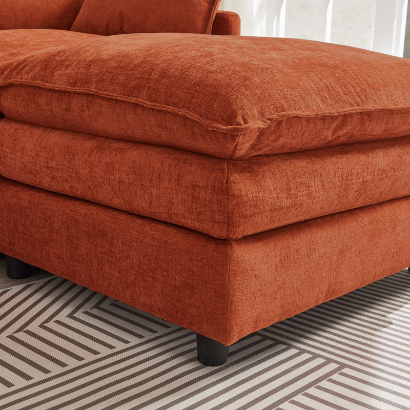 Canapé modulaire moderne en chenille, orange foncé, mobilier de salon confortable