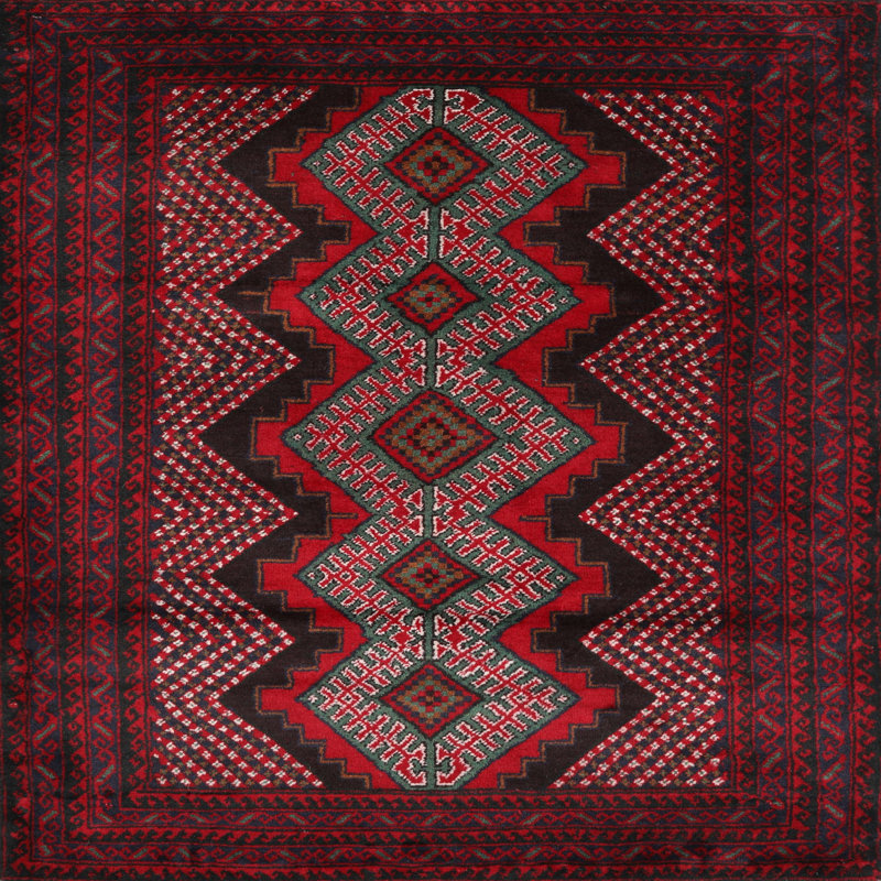 Tapis traditionnel rouge / marron, Rond 6 pi