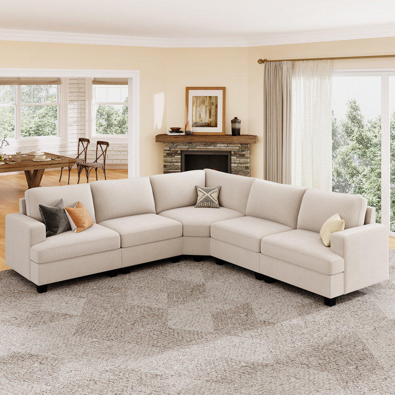  Canapé modulaire de coin Anureet, Velours côtelé beige, Non