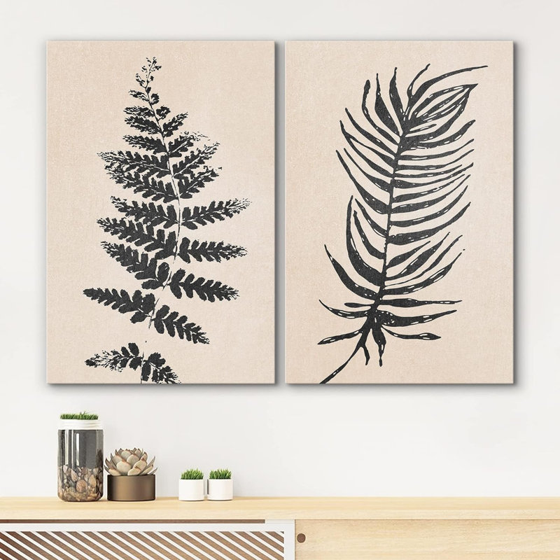 «Forest Fern Forest Forest Leaf Silhouette Nature Modern Art Rustic on Canvas», reproduction de 2 pièces, Toile tendue