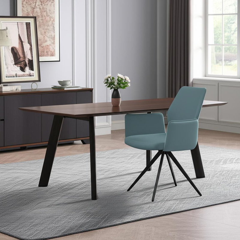 Chaise d'appoint de salle à manger rembourrée en cuir bleu clair et noir