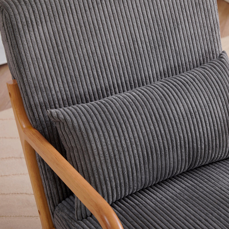 Chaise d'appoint Mid-Century moderne en bois d'hévéa durable, Gris foncé antique, Brun antique