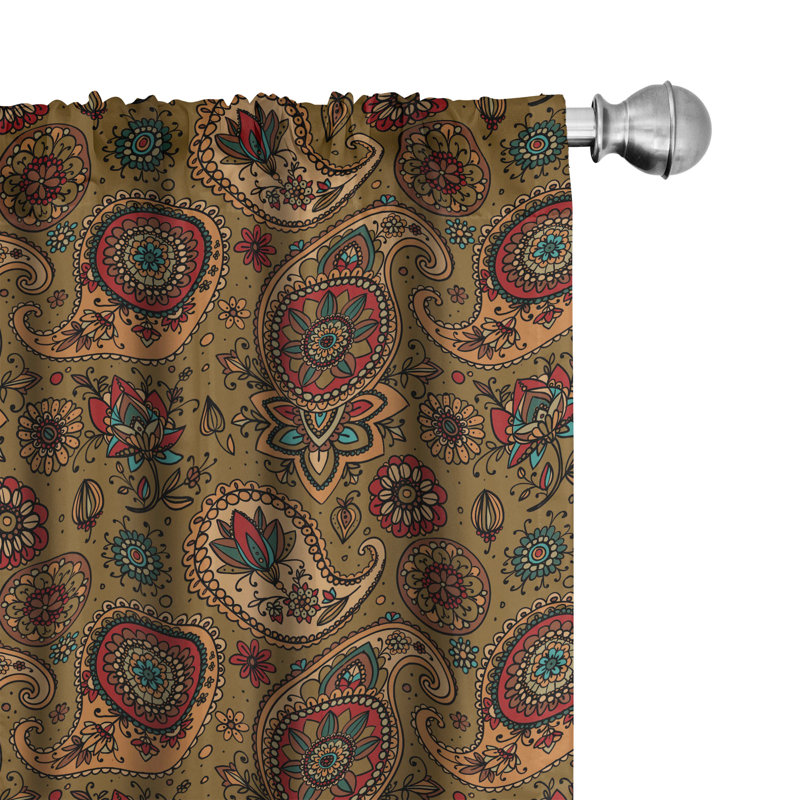 Paisley Semi-Sheer Rod Pocket Curtain Panels, Brown, 28" x 95"