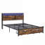 Très grande base de lit plateforme de rangement en métal, tête de lit en bois Pied de lit, 600 lb, DEL, chargement USB, aucun sommier nécessaire, noir pour la chambre principale