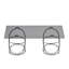 Table basse 31,50 "en verre rectangulaire moderne avec cadres en forme d'anneau, finition chromée et verre trempé gris, centre de table luxueux pour le salon, la chambre à coucher et le bureau, argent-129764132-129764134