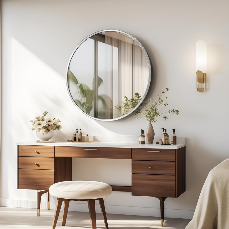 Aluminium Round Mirror, Silver