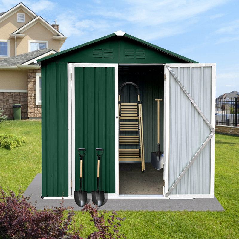 Abri de rangement extérieur pour toit Apex 6 pi x 4 pi vert + blanc