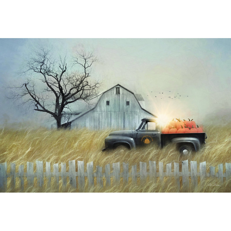 «Fall Pumpkin Harvest» par Lori Deiter - reproduction, L 18 po x H 12 po, Papier avec cadre unique doré, Oui