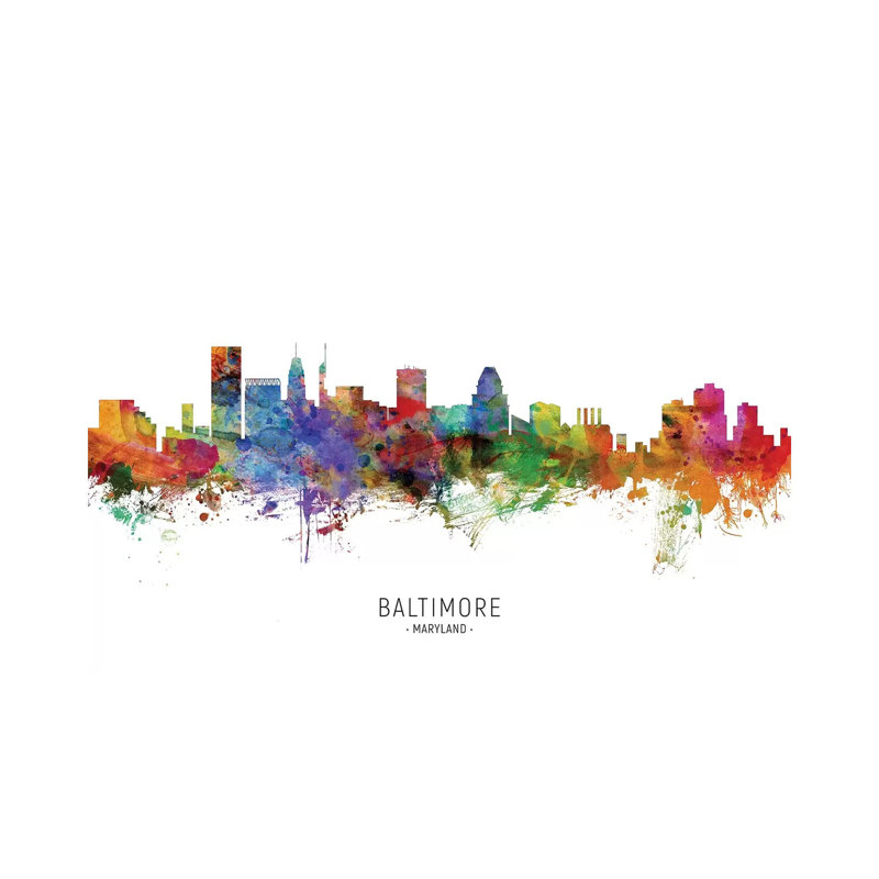 Baltimore Maryland Skyline par Michael Tompsett - peinture sur toile tendue, H 40 po x l 60 po x 1,5 po