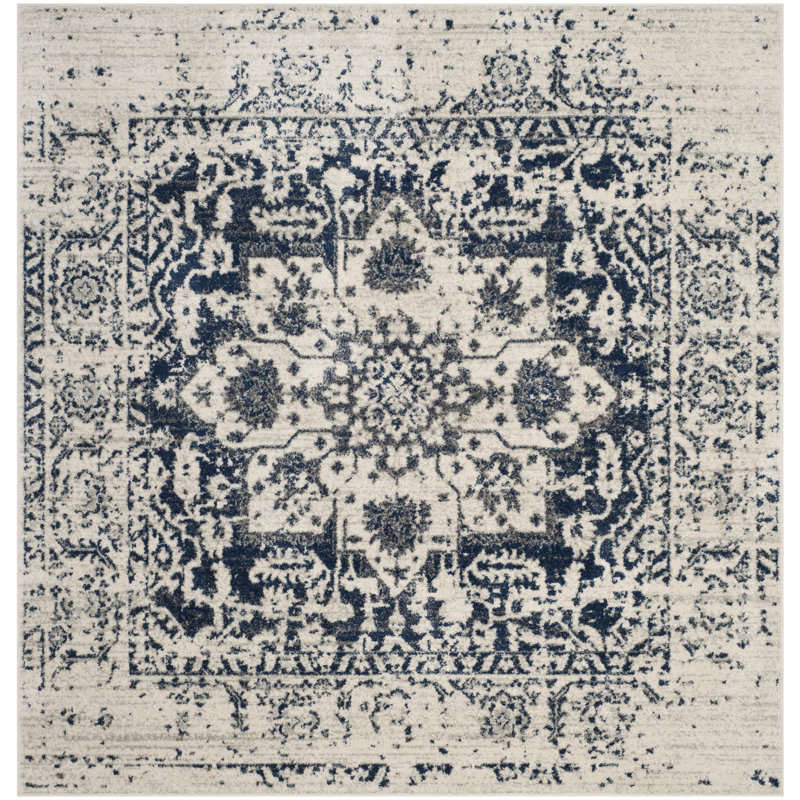 Leyva Cream/Navy Area Rug, Square 160cm