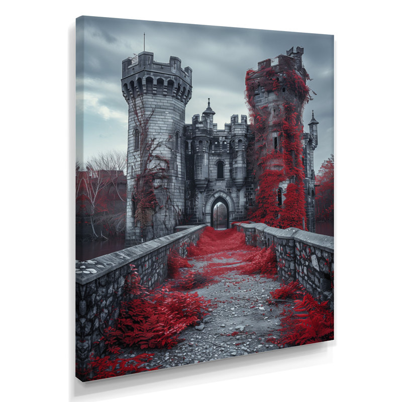 Monochromes gris, rouge, automne, Angleterre, château I - châteaux, art mural, salon, Toile tendue