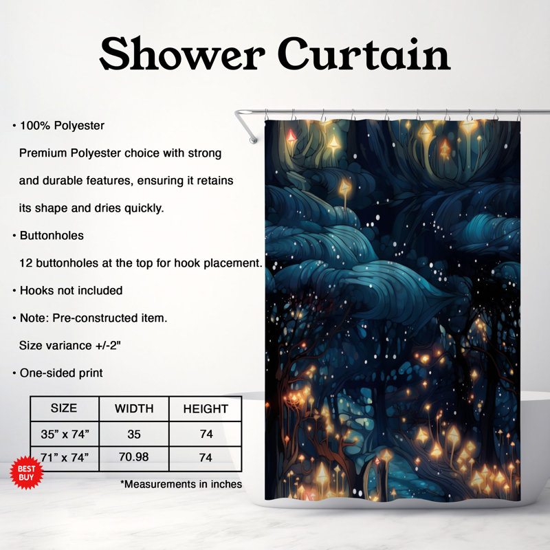 Mystical Trees - Rideau de douche Premium, H 74 po x l 71 po