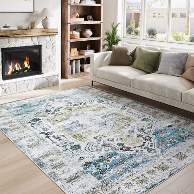Tapis 6 x 10 tapis pour salon Tapis lavable Tapis antidérapants doux Tapis d'intérieur oriental vieilli Boho Tapis à poils courts pliables