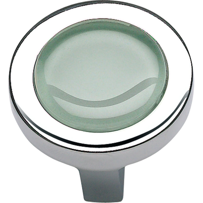 Spa 1-1/4" Diameter Round Knob, Polished Chrome, Blue