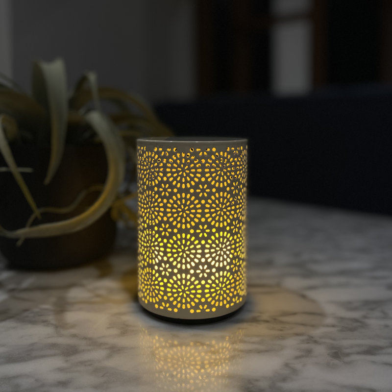 5'' Battery Powered Integrated LED Color Changing Outdoor Table Lamp, White Shiny