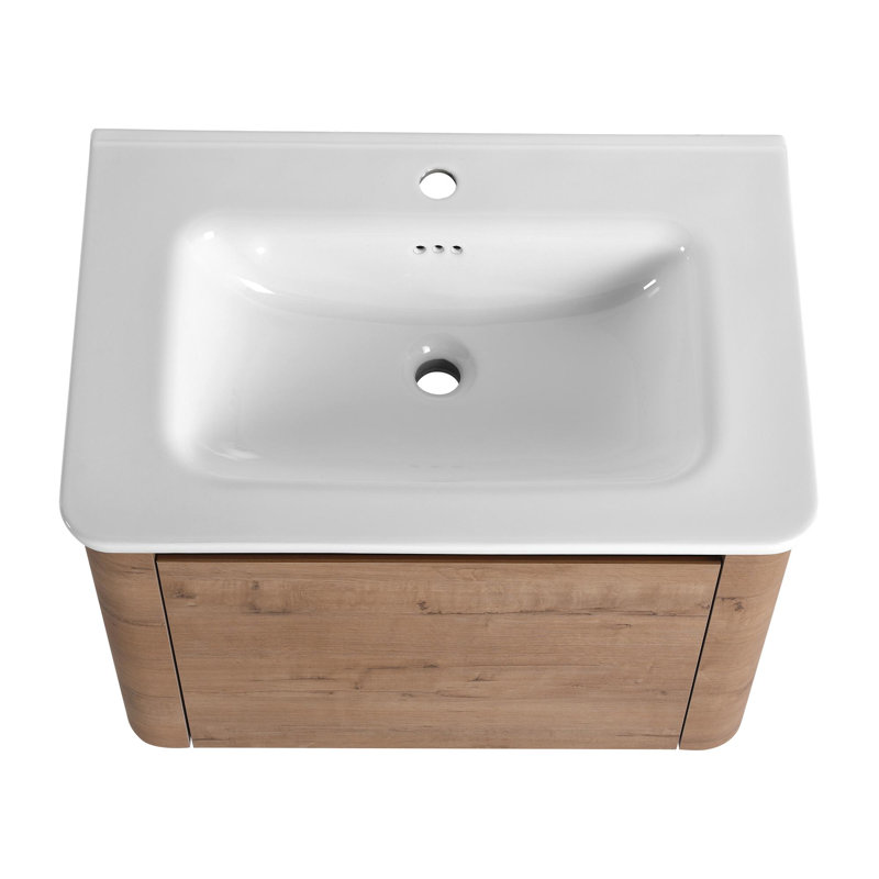 Meuble-lavabo mural avec lavabo en céramique et porte à fermeture en douceur, emballage KD, contreplaqué