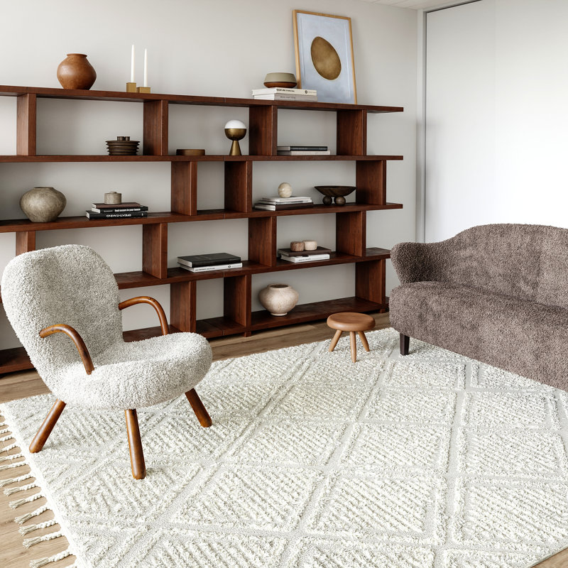 Jemier Textured Tile Ivory Area Rug, Rectangle 6' 7" x 9'