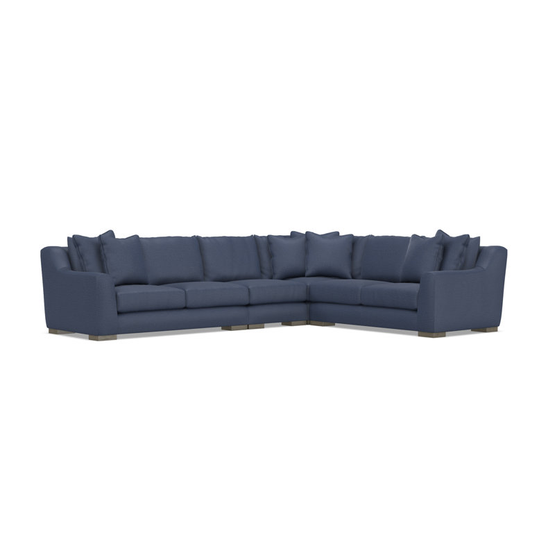 Sectional, Blue Polyester, 35" H x 140" W x 110" D, Right Hand Facing
