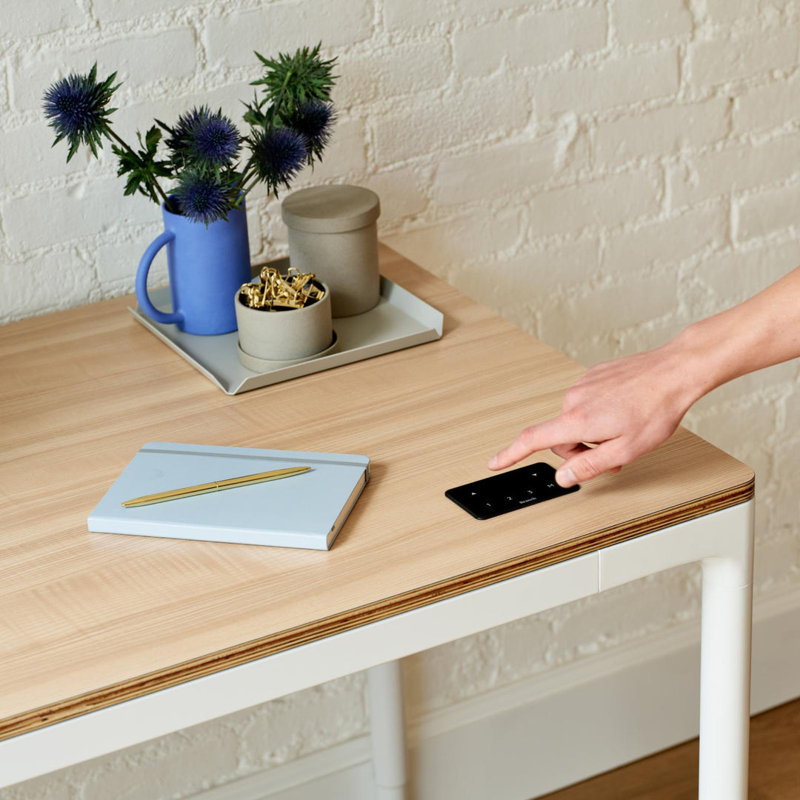 Four Leg Standing Desk, White, Woodgrain, 44.6" H x 48" W x 27" D