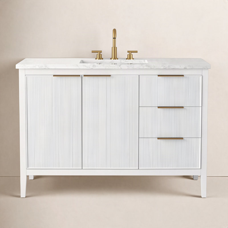 Emma 48" W Single Vanity, White/Brushed Bronze