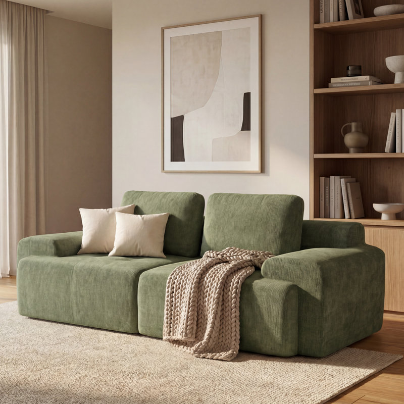 Causeuse de 85 po avec accoudoirs et coussins moelleux, Vert
