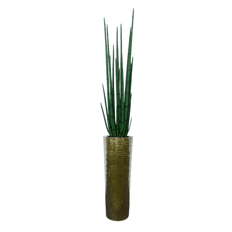 Faux Snake Plant (Sansevieria) Plant in Metal Planter, Goldtone Hammered