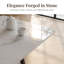 Rectangular Sintered Stone Table in Gloss White, Carbon Steel Frame with Four-Leg Support-429542386